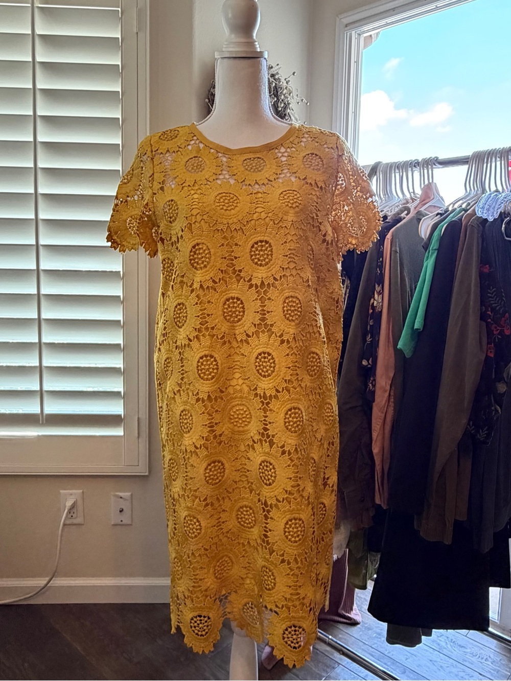 LOFT Mustard Yellow Crochet Lace Midi Dress